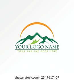 Logo design graphic concept creative premium vector stock image graphic unique mountain mont morning sunrise body fit. Related tree forest adventure