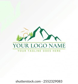 Diseño de logotipo concepto gráfico creativo premium Vector stock Imagen gráfico simple único parque de montaña aves voladoras. Aventura relacionada con el bosque verde