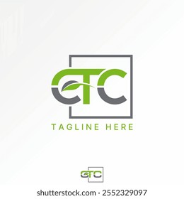 Design de logotipo conceito gráfico criativo premium vetor stock imagem gráfico inicial fonte CTC conectada folha natureza linha quadrado Monograma relacionado tipografia