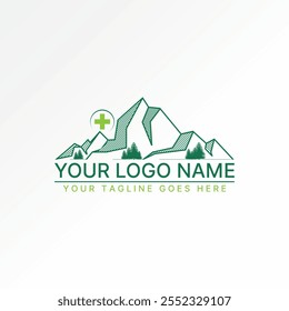 Concepto gráfico de diseño de logotipo creativo premium Vector Imagen de stock gráfico único monte mañana amanecer cruz más. Aventura en el bosque de árboles