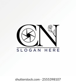 Logo design graphic concept creative premium vector stock image graphic initial CN serif font flower capture romantic monogram beauty nature feminine