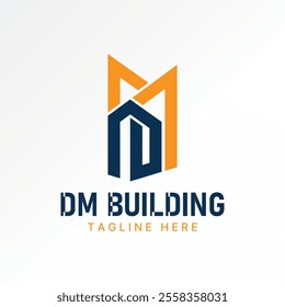 Logo design graphic concept creative premium vector stock image graphic initial DM font building connect construction house monogram skyline property