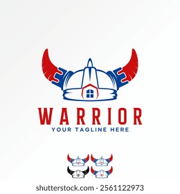 Logo design graphic concept creative premium vector stock image graphic helmet buffalo cow angus horn trojan spartan warrior army hat protection house