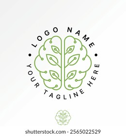 Logo design graphic concept creative premium vector stock image graphic two brain human head leaves plant nature to typography tech smart excellence