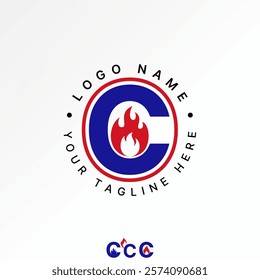 Logo design graphic concept creative premium vector stock image graphic letter C font fire flame hot warm blaze art to monogram fuel gasoline branding