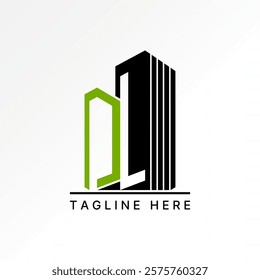 Logo design graphic concept creative premium vector stock image graphic letter DL line font building house skyscraper typography tower city property