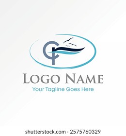 Logo design graphic concept creative premium vector stock image graphic initial CR font beach birds wave sunrise island travel tourism exotic paradise