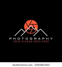 Logo design graphic concept creative premium vector stock image graphic simple peak mountain line capture camera photography adventure vacation forest