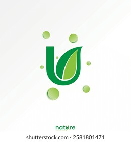 Logo design graphic concept creative premium vector stock image graphic initial U font green leaf dot water nature fresh monogram typography branding