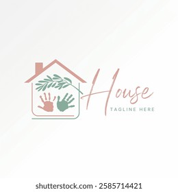 Logo design graphic concept creative premium vector stock image graphic simple home leaves stalk forest plant handprint to children kid artwork family