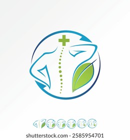 Logo design graphic concept creative premium vector stock image graphic unique silhouette back body spine leaf rotate arrow health nature care clinic