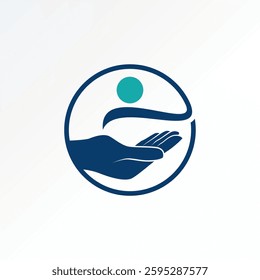 Logo design graphic concept creative premium vector stock image top sell hand and silhouette on circle line charity donation touch frendship palm help