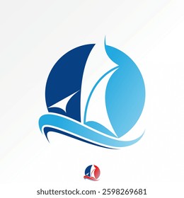 Logo design graphic concept creative premium vector stock image top sell sailboat sea wave ship yacht marine wind sport beach fishing surfing shipping