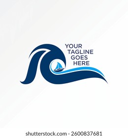 Logo design graphic concept creative premium vector stock image top sell abstract coast waves beach sailor fishing sea ocean yacht transport vacation