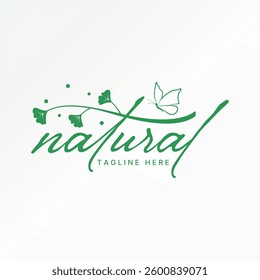Logo design graphic concept creative premium vector stock image top sell text Natural script font butterfly flower leaf stalk art monogram beautiful