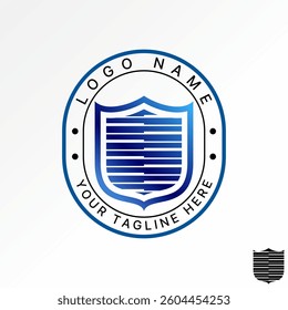 Logo design graphic concept creative premium vector stock image top sell badge shield line cutting negative space tech safety cyber warning protection