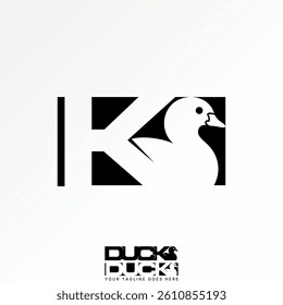 Logo design graphic concept creative premium vector stock image top sell initial K font negative spave with duck on square monogram typo animal farmer