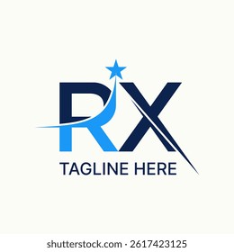 Logo design graphic concept creative premium vector stock image top sell text word RX sans serif swoosh cutting star arrow typography insurance group