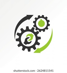 Logo design graphic concept creative premium vector stock image top sell gear machine connected wrench arrow rotation engineer mechanical maintenance