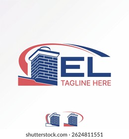 Logo design graphic concept creative premium vector stock image top chimney brick and swoosh smoke heating exterior wall vent fire pipe property home