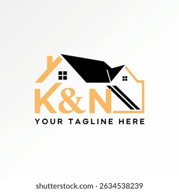 Logo design graphic concept creative premium vector stock image top sell simple line home roof house development initial K and N font renovation protect
