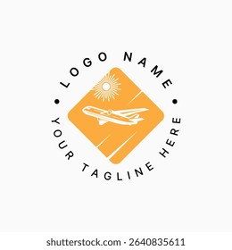 Logo design graphic concept creative premium vector stock image top sell sign plane aircraft depature passenger traveler to transport aviation tourism