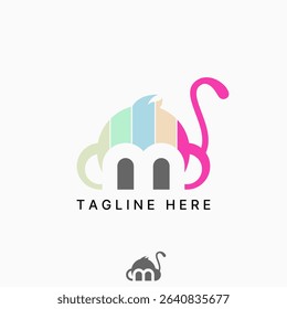 Logo design graphic concept creative premium vector stock image top sell monkey head initial B or 3 font eyes negative space animal sticker zoo gorilla