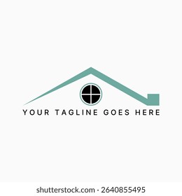 Logo design graphic concept creative premium vector stock image top sell simple line roof house front with circle window landscape top outdoor chimney