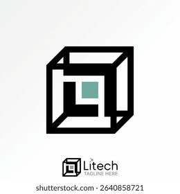 Logo design graphic concept creative premium vector stock image top sell 3D box square center initial L font virtual fantasy neon futuristic animation