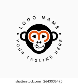 Logo design graphic concept creative premium vector stock image top sell monkey head number 3 font glasses to kids animal to zoo gorilla fun cute kids