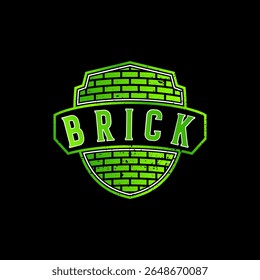 Design de logotipo conceito gráfico criativo premium vetor stock imagem top sell escudo distintivo guarda segurança Brick parede emblema fitness forte soldado edifício