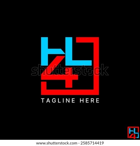 Logo design graphic concept creative premium vector stock image graphic letter HL4 H4L lines square sport font tech cutting monogram typography brand