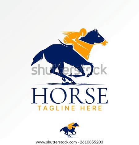 Logo design graphic concept creative premium vector stock image top sell animal fast horse jockey mustang course training jump racing cup ride sport