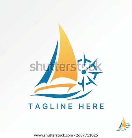 Logo design graphic concept creative premium vector stock image top sell navigation compass sailboat boot sea ocean yacht to wind beach travel tourism
