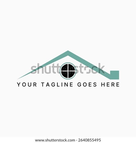 Logo design graphic concept creative premium vector stock image top sell simple line roof house front with circle window landscape top outdoor chimney