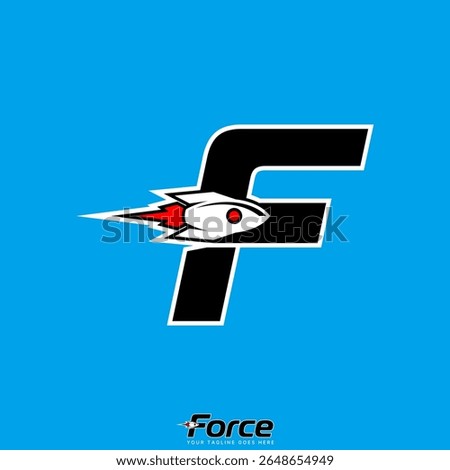 Logo design graphic concept creative premium vector stock image top sell initial F font with rocket jet start up take off booster tech science speed