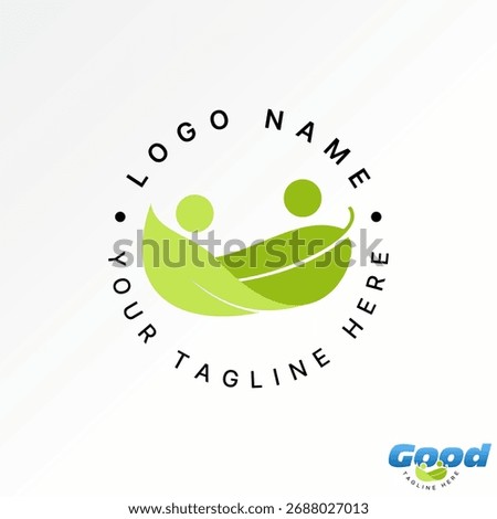 Logo design graphic concept creative premium vector stock image top sell leaf like 2 people hold communication sustainable ecology plant together tree
