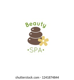 Logo design graphics for spa relax salon. Stones and flower. Simple llustration in flat style.
