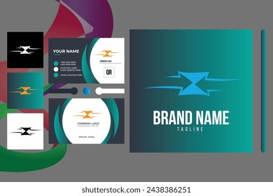  Logo design and Green Business card template element with Background.