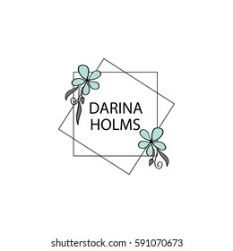 Logo design with green flowers. Corporate identity design elements. Feminine logotype template. Premade floral logo. Flowers boutique.