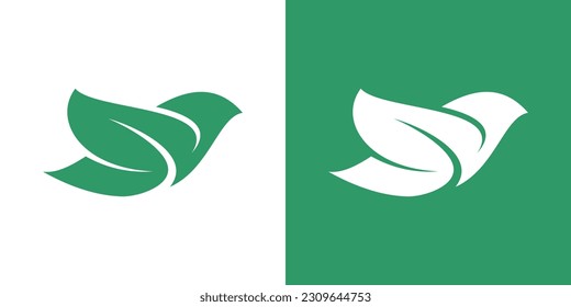 logo design green leaf and bird icon vector illustration