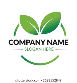 a logo design with green leaves in a circle, perfect for a nature-based or eco-friendly company branding.

