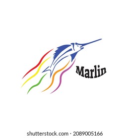 
Logo design for group fishing in the sea with the concept of flying marlin fish