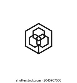 Logo Design Growth Of Eco Leaf Tree Hexagon Template with Minimalist Line Style 