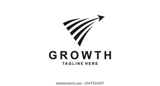 crescimento de design de logotipo, viagens, aviação, avião, seta, vetor de design de logotipo, símbolo, ícone, ideia, criativo.