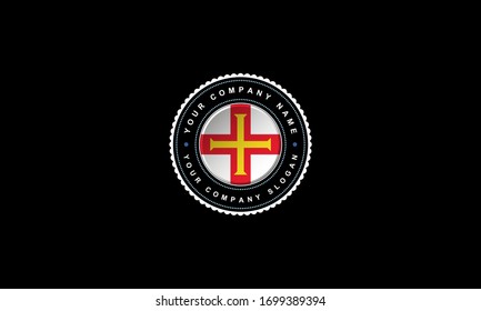 logo design with Guernsey concept in circle. Red and Yellow Vintage and premium