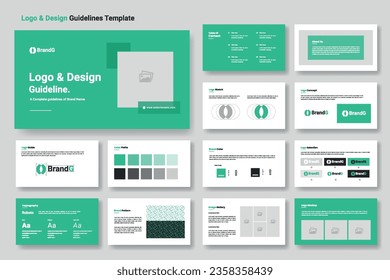 Logo and design guidelines presentation or visual brand identity guideline layout template