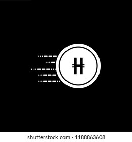 Logo design of H in coin vector for crypto currency, block chain and technology. Minimal awesome trendy professional logo design template on black background.
