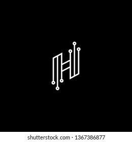 Logo design of H HH MW WM in vector for technology, electronics, digital, connection. Minimal awesome trendy professional logo design template on black background.