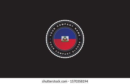 logo design with Haiti concept in circle. Red and Blue Badge Vintage and premium